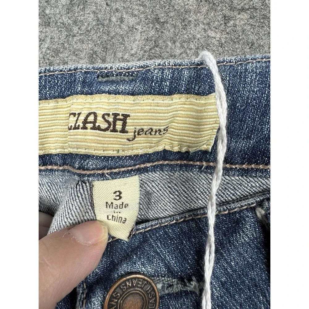 Clash Jeans womens 3 Distressed Blue Bootcut Embroidered‎ Western Boho Y2K